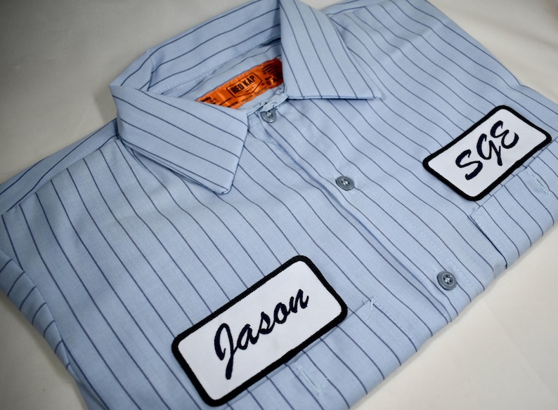 Camisa de trabajo personalizada para hombre, camisa de taller RedKap, camisa de mecánico retro, parche de nombre bordado, camisa de gasolinera, camisa de equipo de carreras, camisas de club imagen 1