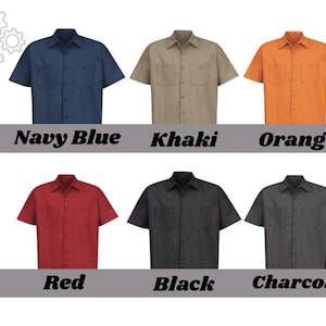 Camisa de trabajo de manga corta para hombre con etiqueta bordada personalizada, camisa de mecánico abotonada personalizada, camisa de pandilla de motociclistas, regalo para él, uniforme de empleado imagen 13