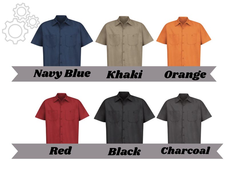 Camisa de trabajo de manga corta para hombre con etiqueta bordada personalizada, camisa de mecánico abotonada personalizada, camisa de pandilla de motociclistas, regalo para él, uniforme de empleado imagen 13
