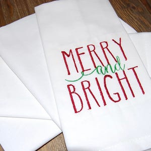 Christmas Napkins, Cloth Napkins, Holiday Napkins, Cotton Napkins, Embroidered Napkins, Set of 4, Hostess Gift, Table Linens, White Napkins