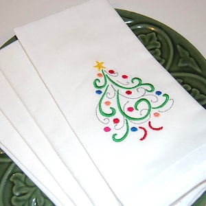 Christmas Tree Napkins, Cotton Napkins, Hostess Gift, Cloth Napkins, Set of 4, Christmas Napkins, White Cloth Napkins, Table Linens, Holiday