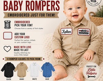 Custom Baby Romper, Embroidered Personalized, Name Patches, New Baby Gift