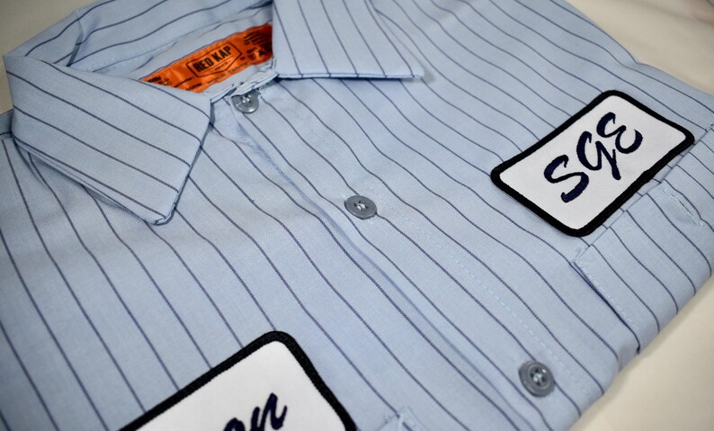 Camisa de trabajo personalizada para hombre, camisa de taller RedKap, camisa de mecánico retro, parche de nombre bordado, camisa de gasolinera, camisa de equipo de carreras, camisas de club imagen 5