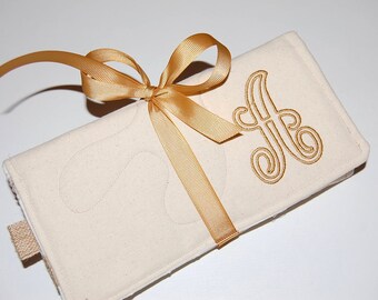 Embroidered Travel Jewelry Roll, Bridesmaid Gift, Necklace Organizer