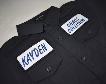 Personalized Kids Work Shirt: Embroidered Name Patch, Old School Mechanic Style