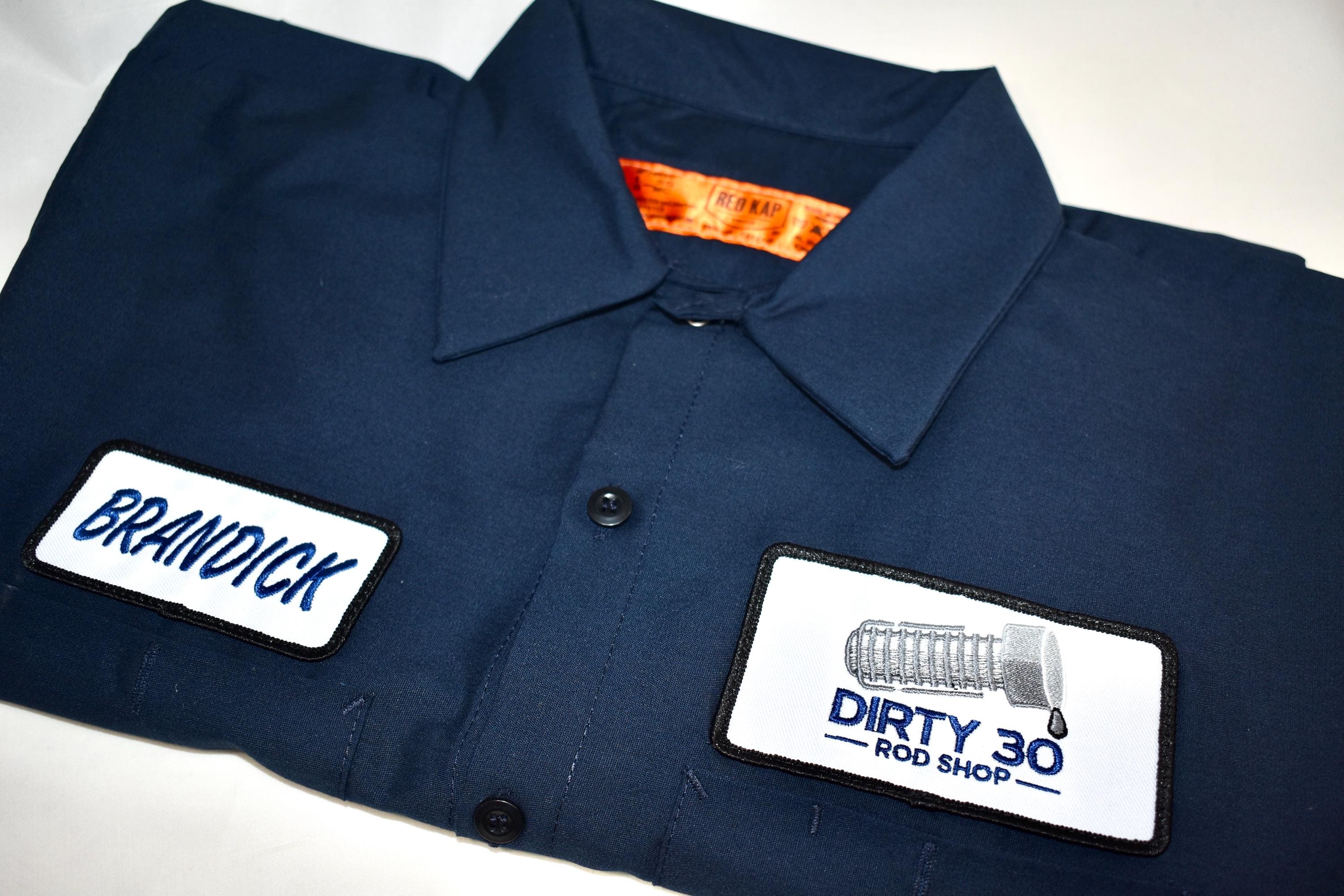 Custom Embroidered Red Kap Work Shirt: 30th Birthday Mechanic