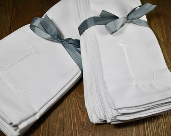 Servilletas de tela con monograma: Servilletas de algodón bordadas para la cena, juego de 4