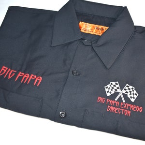 Personalized Race Team Shirt, Custom Pit Crew Uniforms, Mechanic Shop Shirt, Old School Red kap shop shirt, Vintage inspired Button Up shirt