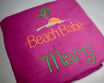 Custom Boat Towel, Personalized Lounge Chair cover, Embroidered Beach Towel, Bridesmaid Gift, Kids Beach Wrap, Towel Tote Bag