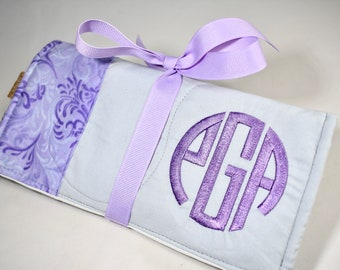 Monogrammed Jewelry case, roll, bag, pouch, clutch, necklace storage, watch pouch, ring holder, Personalized gift, Bridesmaid gift, Wedding