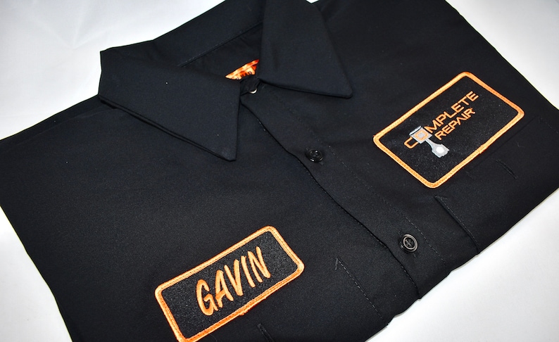 Camisa de trabajo de manga corta para hombre con etiqueta bordada personalizada, camisa de mecánico abotonada personalizada, camisa de pandilla de motociclistas, regalo para él, uniforme de empleado imagen 3