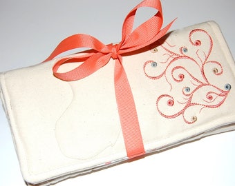Embroidered Cotton Travel Jewelry Roll, Bridesmaid Gift