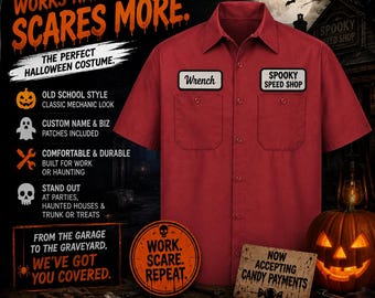 Camisa de taller mecánico para disfraz de Halloween personalizado, uniforme de trabajo personalizado, estilo Red Kap.