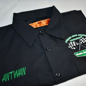 Custom Personalized Racing Shirt, Embroidered Old School Mechanic Shop Shirt, Retro Gas station apparel, Vintage like Mens Button up image 3