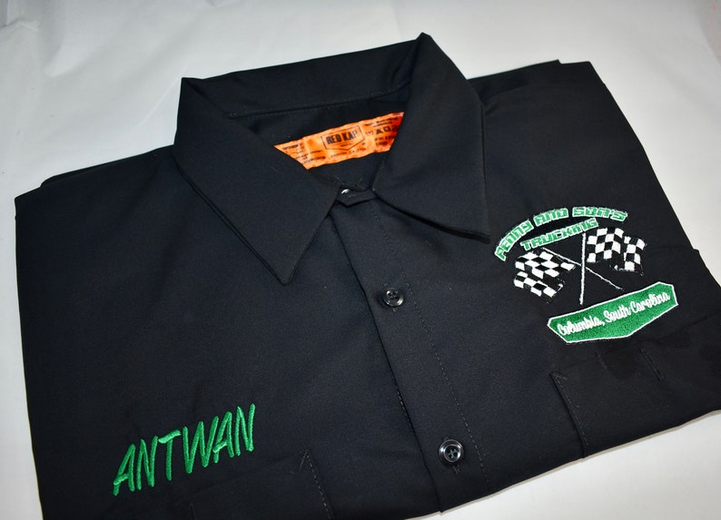 Custom Personalized Racing Shirt, Embroidered Old School Mechanic Shop Shirt, Retro Gas station apparel, Vintage like Mens Button up image 3