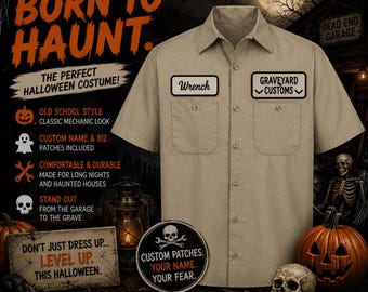 Camisa de taller mecánico para disfraz de Halloween personalizado, uniforme de trabajo personalizado, estilo Red Kap.