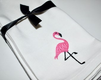 Flamingo Dinner Napkins, Table Linens, Cotton Napkins, Party Napkins, Set of 4, Hostess Gift, Hostess Gift, White Napkins, Shower Gift