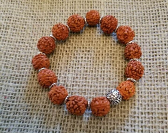Prayer Bracelet with Rudakasha Seeds and Tibetan Beads
