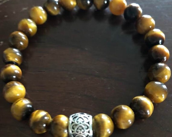 Tiger's Eye Protective and Healing Bracelet with Tibetan Bead