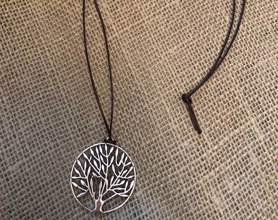 Tree of Life Pendant Necklace with Silk Rope