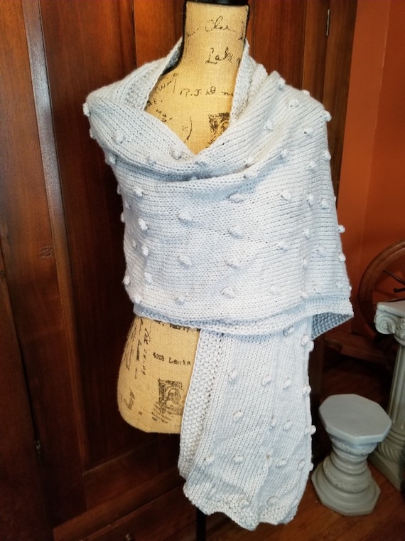 Ice Blue Hand Knitted Shawl