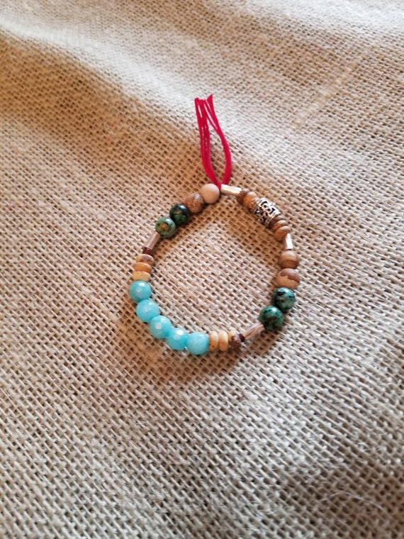 Expandable Healing Bracelet with Turquoise, African clay beads, and mahogany beads