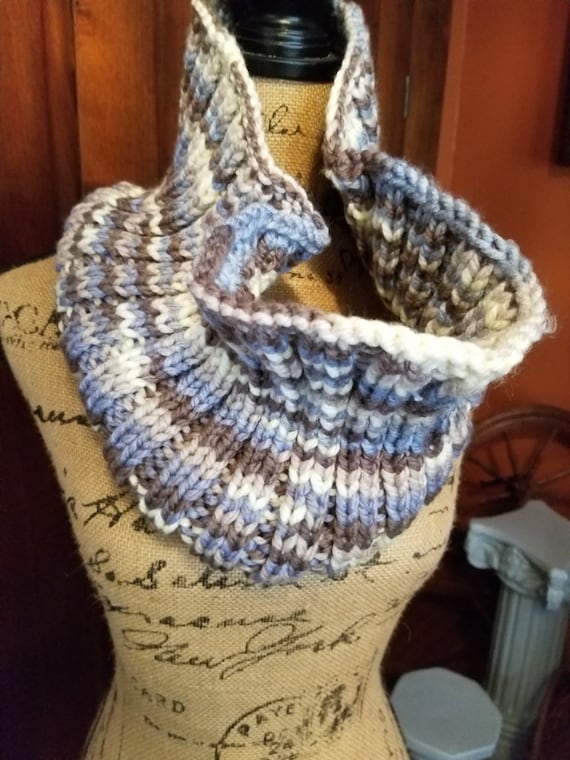 Brown and Blue Hamd Stitched Cowl