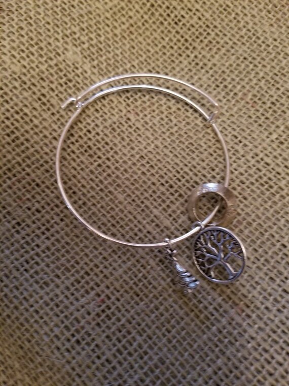 Silver Charm Bracelet with Christmas Tree, Tree of Life and Wollo Ring