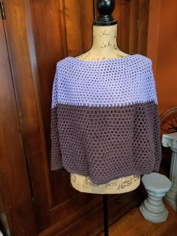 Heather and Brown Crocheted Cape