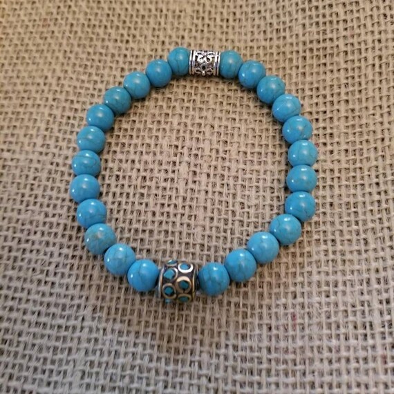 Blue Turqoise Bracelet with Tibetan Beads