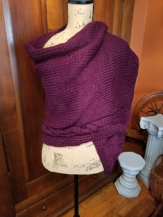 Burgundy Hand Knitted Shawl