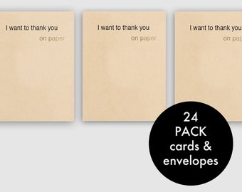 24 Card Set, Funny Thank You Cards Pack, Masculine Card, Letterpress Word Card, Thanks Card Pack, Simple Thank You Cards, Business Thank You