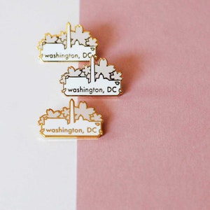 Washington, DC cute enamel pin, sakura pin, going away gift for her, souvenir dc skyline with cherry blossom pin, Washington Monument