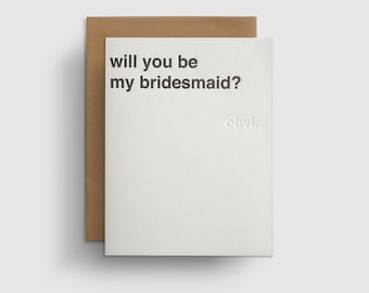 Minimal Bridesmaids Proposal, Funny Bridesmaid Proposal Card, Will You Be My Bridesmaid Card, Ask Bridesmaid Cards, Simple Bridesmaid Invite