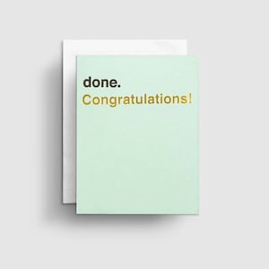 Hecho. Felicidades, Tarjeta de graduación, Nueva tarjeta de trabajo, tarjeta de boda linda, graduación divertida, tarjeta de la palabra, graduación de la universidad, grado de la escuela secundaria