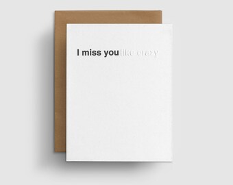 Letterpress Long Distance Relationship Card, I Miss You Like Crazy, Modern Missing You Card, Boyfriend Card, I Love You Card For Him