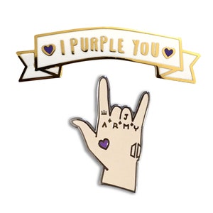 BTS Enamel Pin Set, Jungkook Tattoo Hand and I Purple You Pin, BTS Army, Kpop Enamel Pins, Bangtan Boys BTS Merch Badge Button