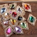 Cabochon base settings-10pcs gold rhombus base flower cameo with diamond charm pendants 37x54mm