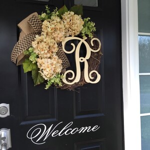 Wreath Everyday Wreath Cream Hydrangea Burlap Chevron Wreath Monogrammed Wreath Housewarming Gift Wreaths Gift Spring Wreath image 2