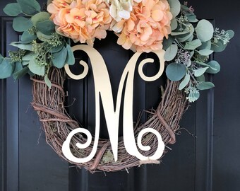 Spring Wreath-Wreath -Wreaths -Hydrangea Monogram Wreath -Mother's Day Gift -Gifts -Housewarming Gift -Summer Wreath -Decor -Gift for her