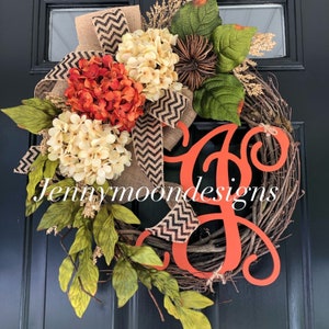 Best Seller - Fall -Wreaths -Fall Wreath -Hydrangea Pumpkin Monogram -Housewarming Gift -Fall Decor - Thanksgiving Wreath-Gifts Ideas
