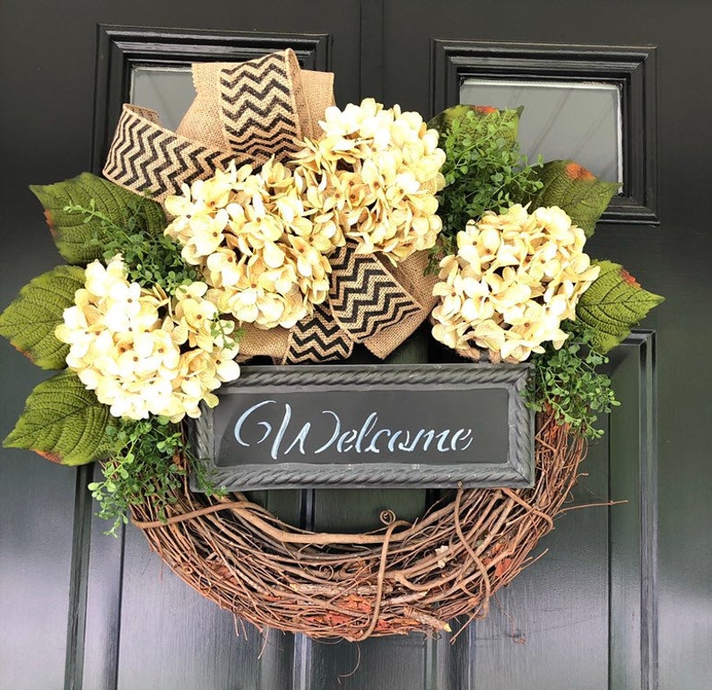 Everyday Wreath Spring Wreath Wreath Welcome Wreath Gift Ideas Mother/'s Day Gift Housewarming Gift Hydrangea Chevron Wreath
