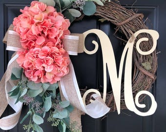 NEW-Wreaths -Spring  Wreath -Wreath -Hydrangea Eucalyptus Wreath - Mother's Day Gift -Shabby Chic -Gift Ideas -Bridal Gift -Gifts for her