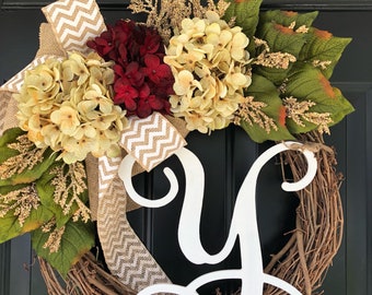 New -Everyday Wreath -Mothers Day Gift -Wreah -Gifts -Housewarming Gift -Wreaths -Hydrangea Chevron Monogram Wreath -Summer Wreath -Gifts