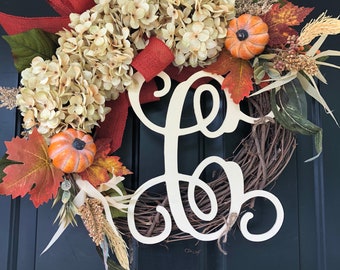 NEW LISTING -Fall Wreath -Wreaths -Hydrangea , Pumpkin , Burlap Wreath -Thanksgiving Gift -Wreath - Housewarming Gift- Fall Decor -Gift