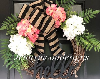 NEW LISTING -Summer Wreath -Wreath -Fern Wreath -Hydrangea Wreath -Wreaths -Housewarming Gift - Front Door Wreath -Gift Ideas -Summer Decor