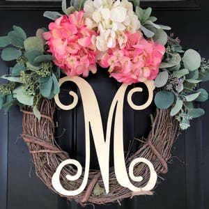 Spring Wreath Wreath Hydrangea Monogrammed Wreath Mothers Day Gift Gift Ideas Decor Summer Wreath Housewarming Gift Gifts image 1