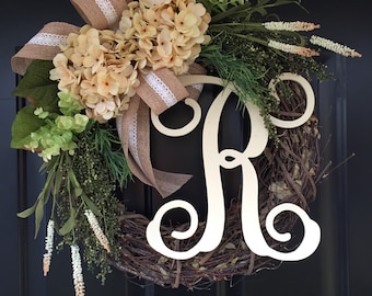 Shabby Chic Wreath - Monogram Wreath - Cream Country Wreath - Spring Wreath - Summer Wreath - Gift idea - Gifts - Wreath - Monogram Wreath