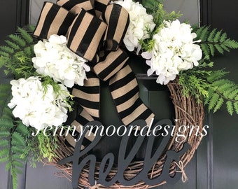 NEW LISTING -Wreath -Summer Wreath -Wreaths -Hydrangea Fern Wreath - Housewarming Gift - Decor - Gift Ideas - Ferns