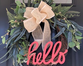 NEW Spring Wreath -Wreath -Spring Decor -Mothers Day Gift - Housewarming Gift - Gift Ideas - Eucalyptus Burlap Grapevine Wreath - Wreaths